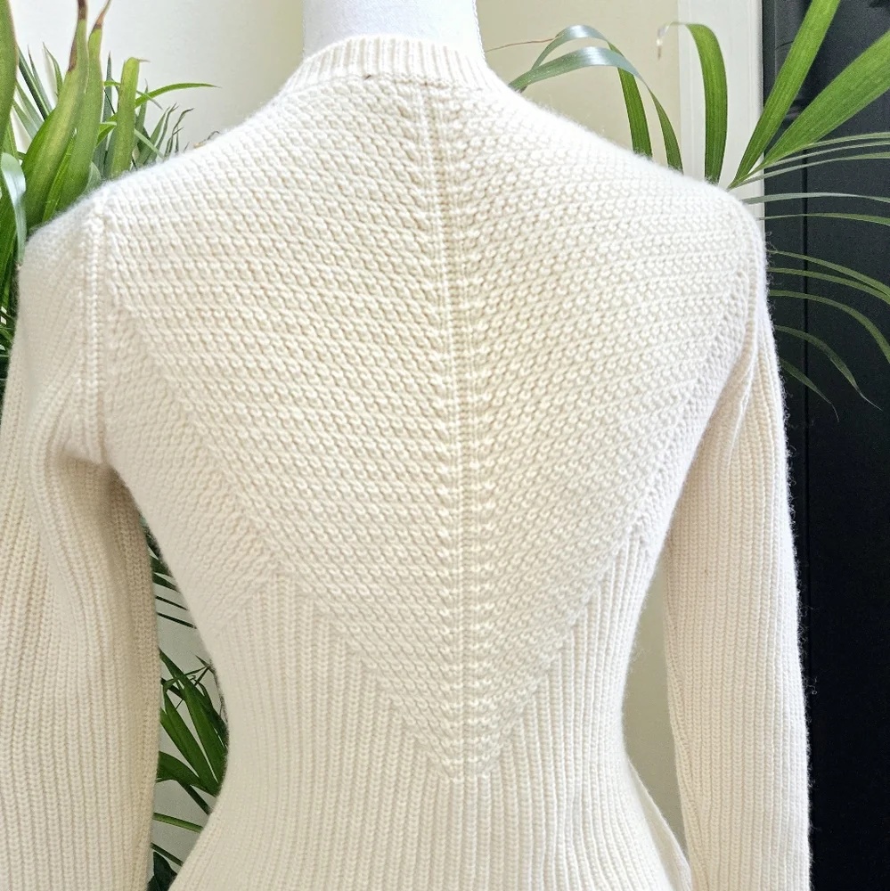 White - Cream Peplum Knit Crew Neck Sweater Ann Taylor NWOT - Picture 5 of 9
